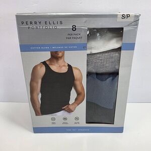 Perry Ellis Portfolio Tank Tops 7 Pack S 34-36 Cotton Blend Ribbed White Gray